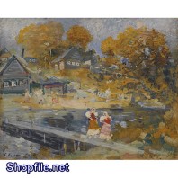 Tranh sơn dầu cô gái ngồi bên sông